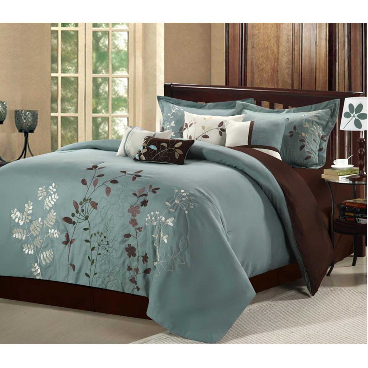 Brooke 8-Piece Embroidered Bed Comforter Set - Sage, King