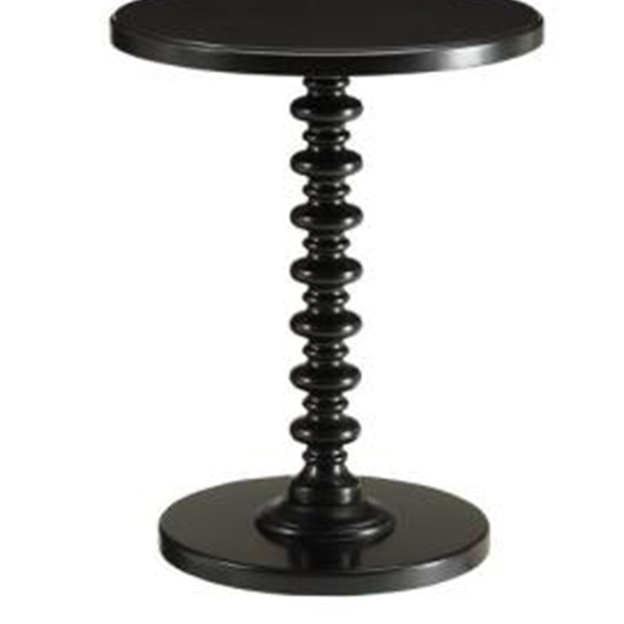 22 Inch Side End Table, Round Top, Stacked Pedestal Stand, Black