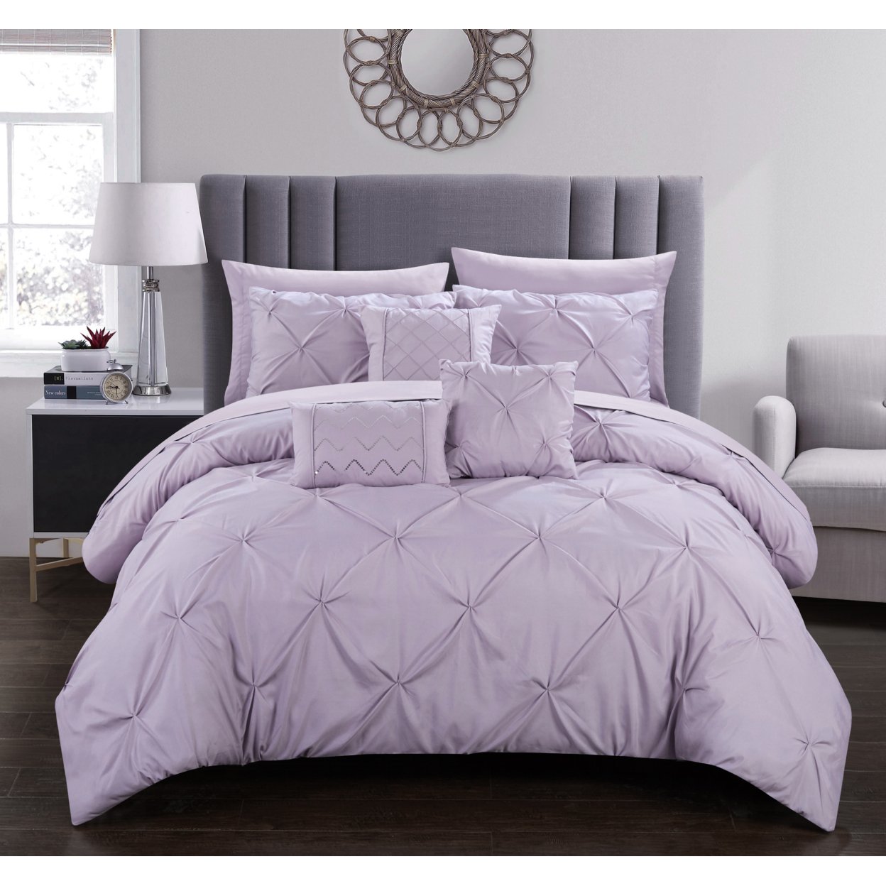 Alvatore Pinch Pleated Bed In A Bag Comforter Set - Lavender, Queen