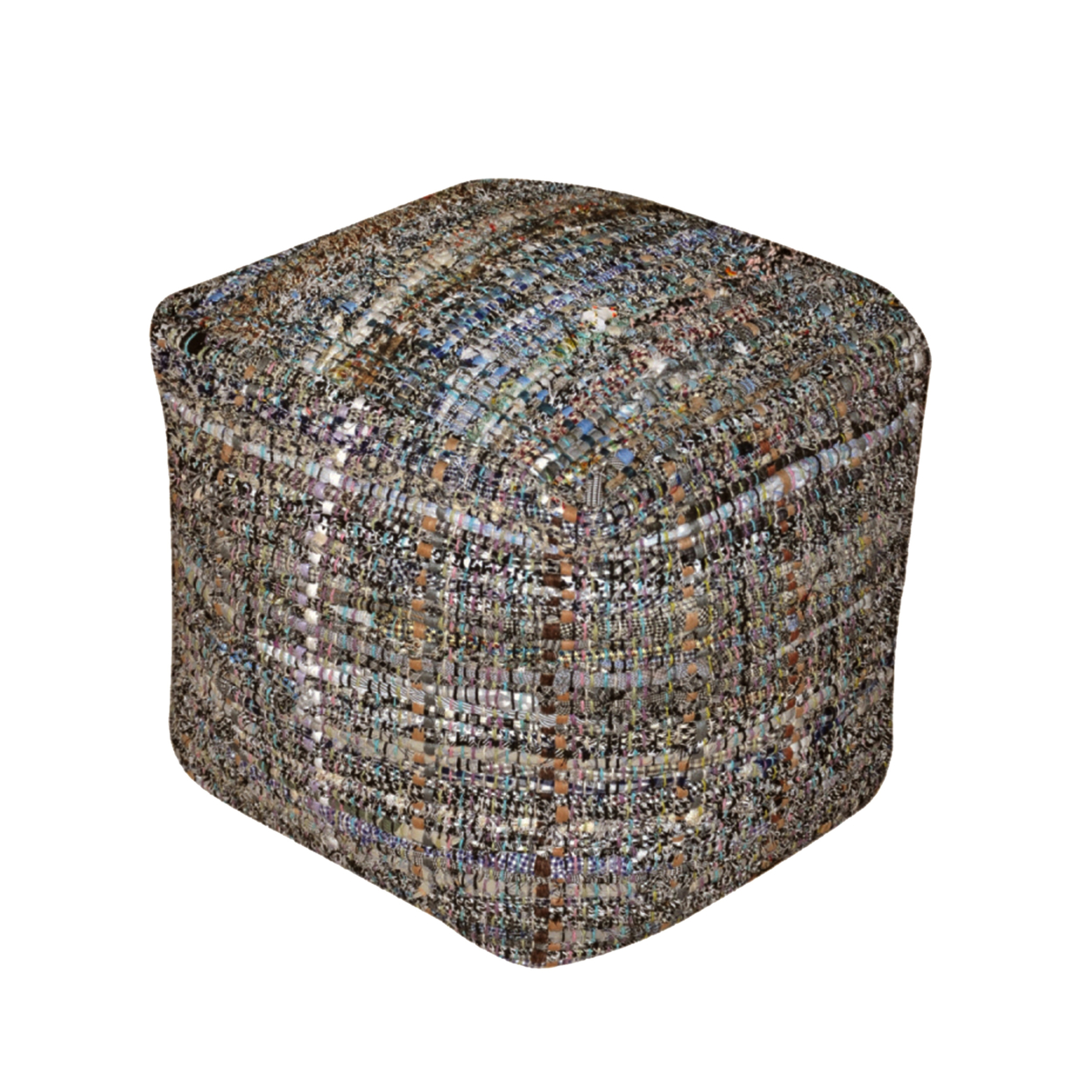 Kamil Recycled Fabric Artisan Cube Pouf - Red
