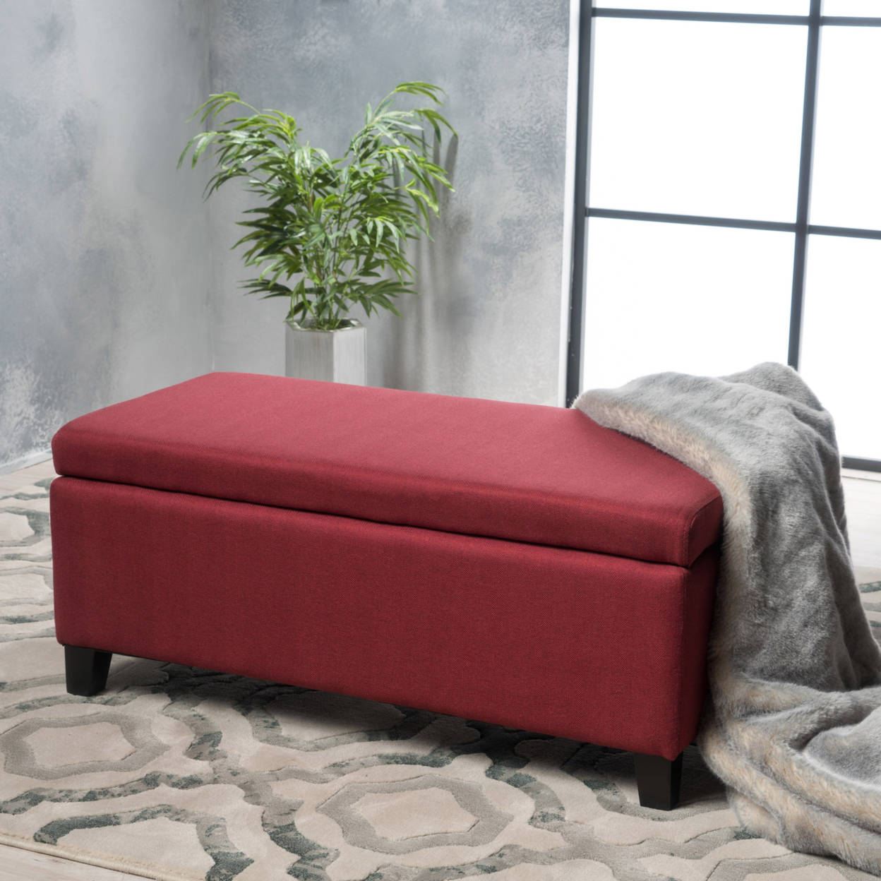 Atlantic Contemporary Fabric Upholstered Storage Ottoman - Red