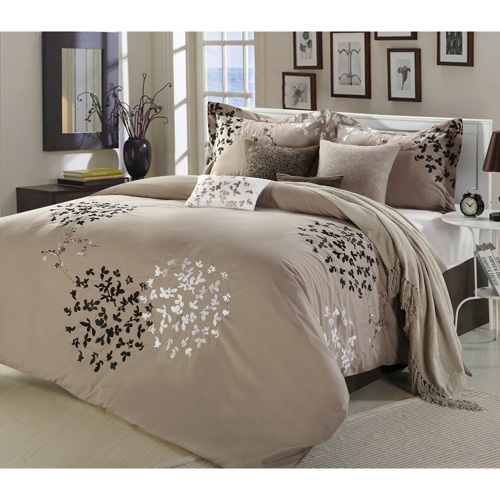 Cheila 8-Piece Embroidered Comforter Set - Black, Queen