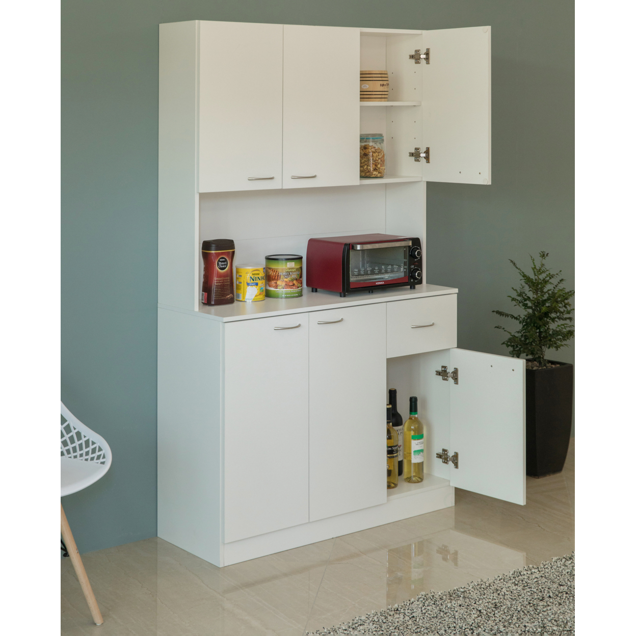 Kitchen Pantry Storage Cabinet With Drawer, Doors And Shelves, White