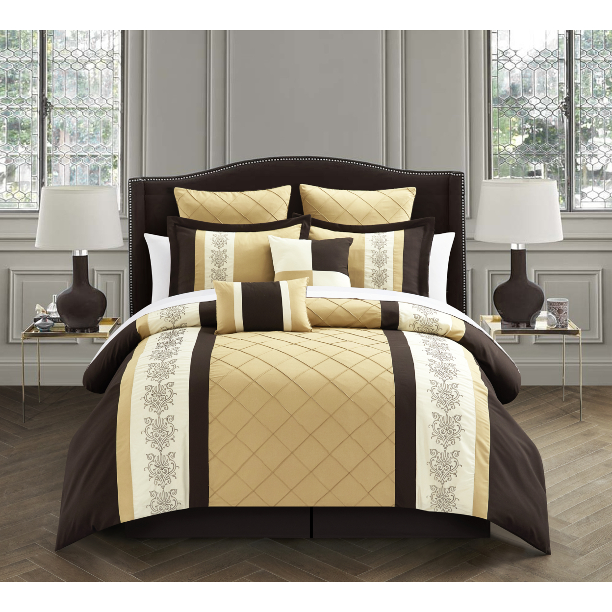 Livingston Oversized And Overfilled Comforter Set (8-Piece) - Gold, Queen