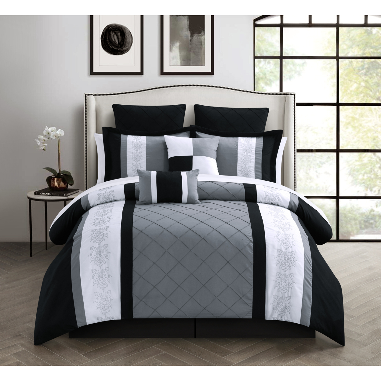 Livingston Oversized And Overfilled Comforter Set (8-Piece) - Black, Queen