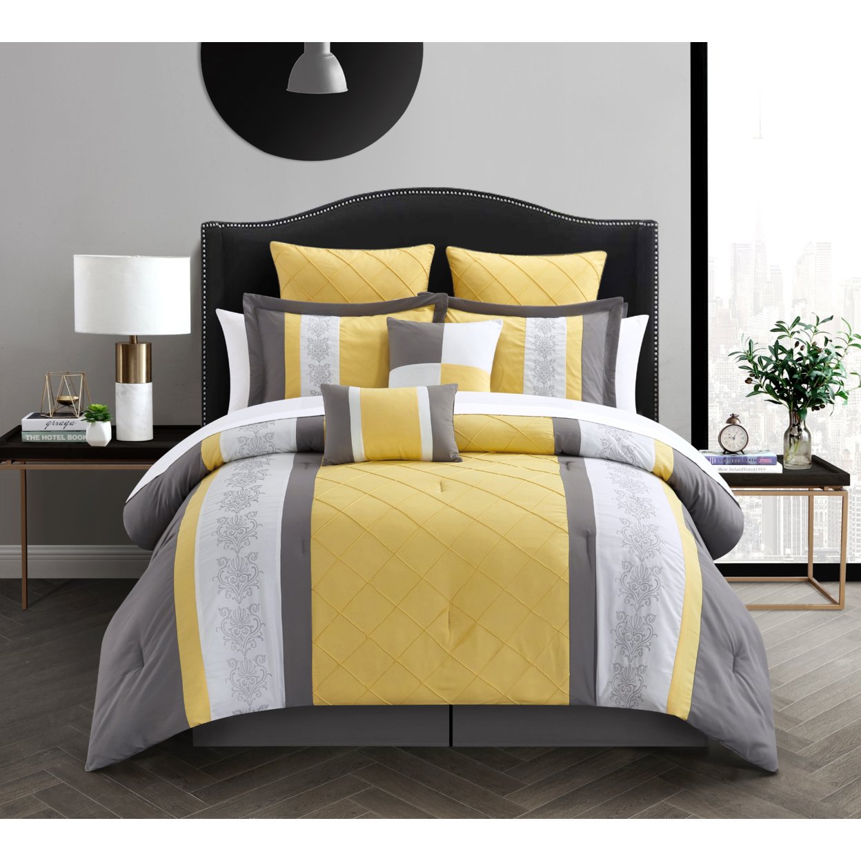 Livingston Oversized And Overfilled Comforter Set (8-Piece) - Yellow, King