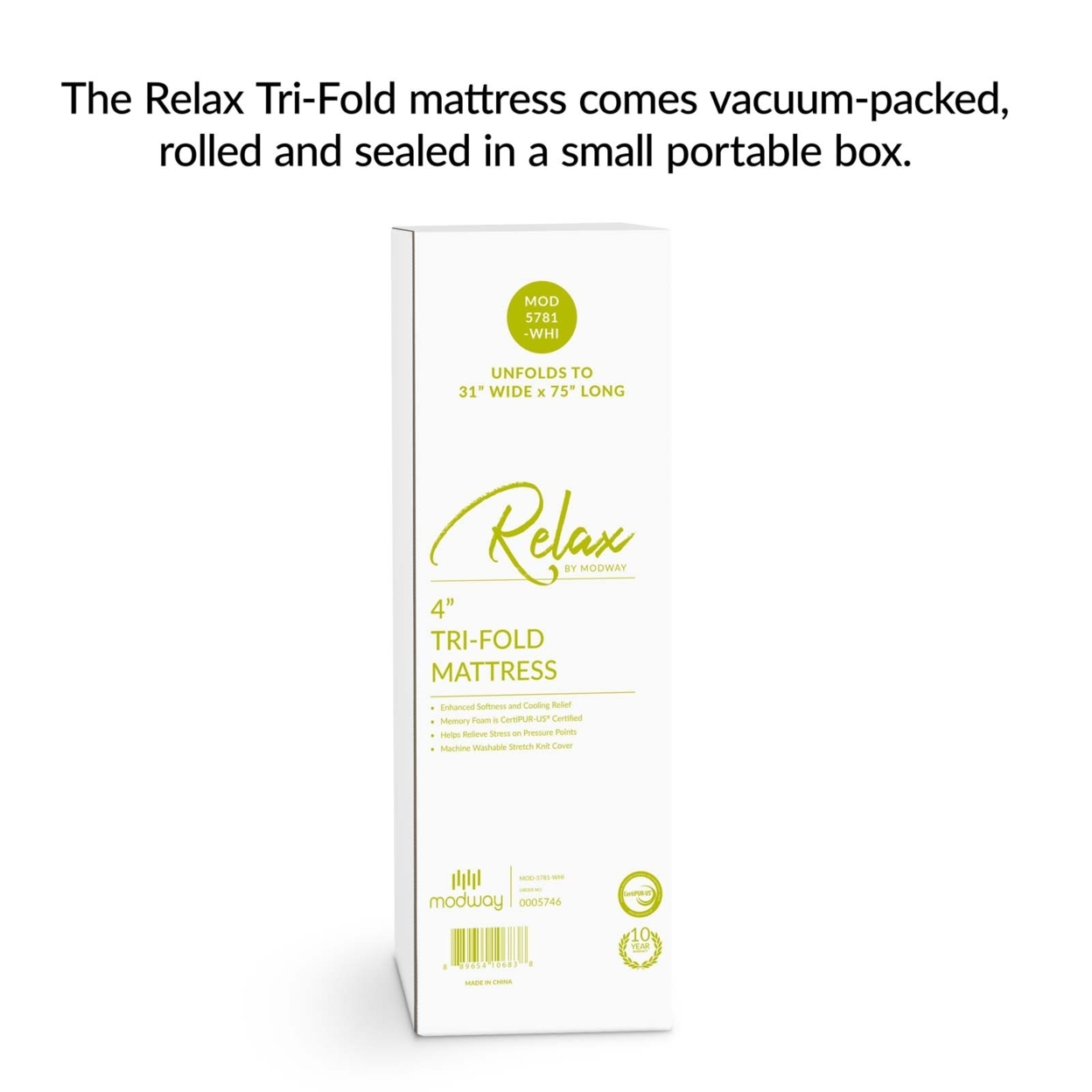 Relax Tri-Fold Mattress, White