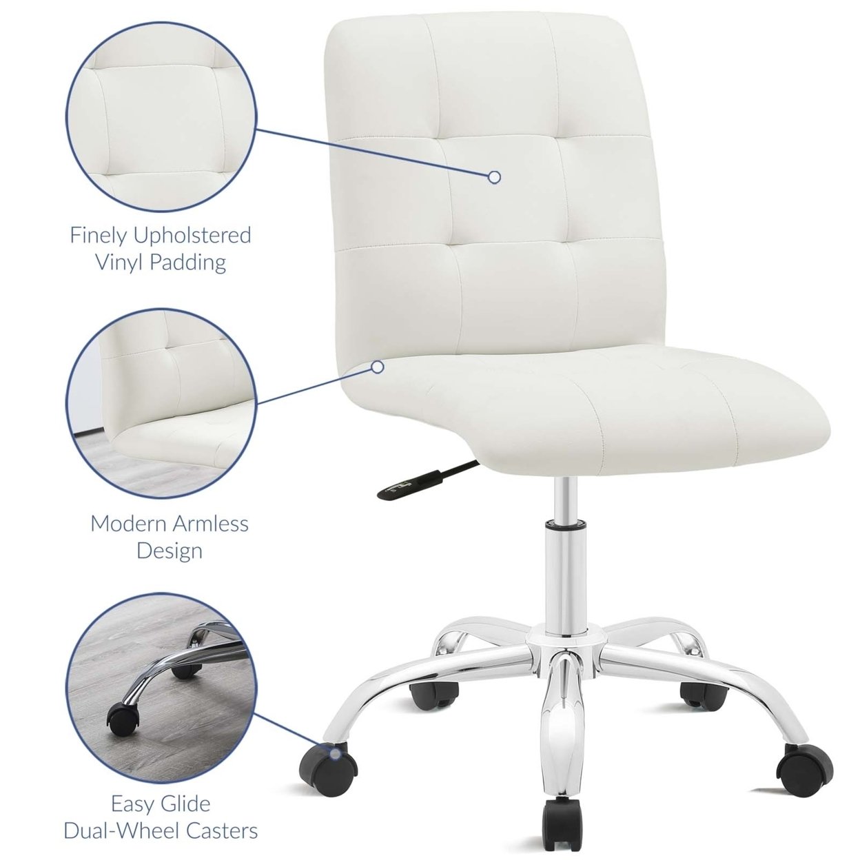 White Prim Armless Mid Back Office Chair