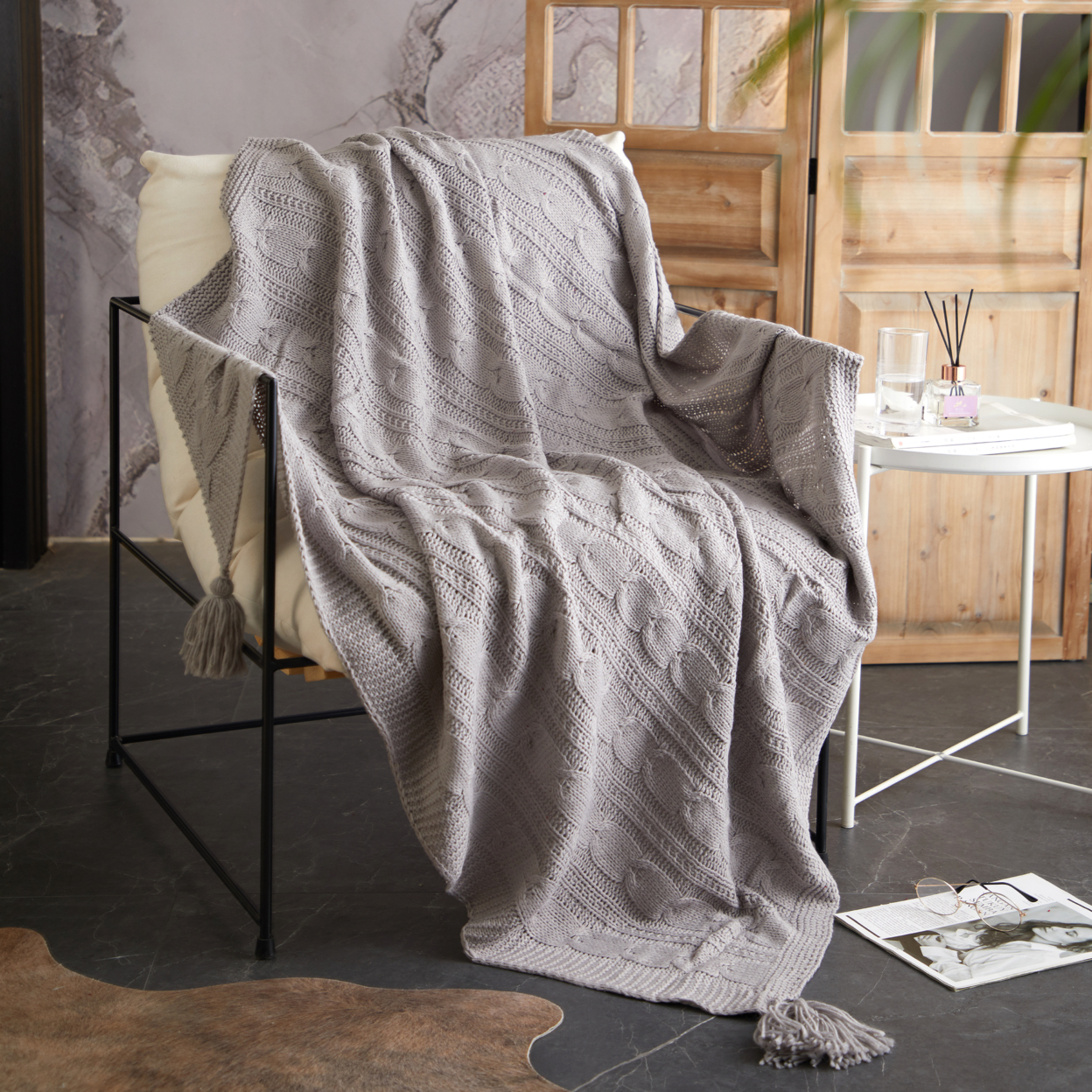 NY&C Home Dorja Knitted Throw Blanket Plush Super Soft Textured Pattern - Mustard