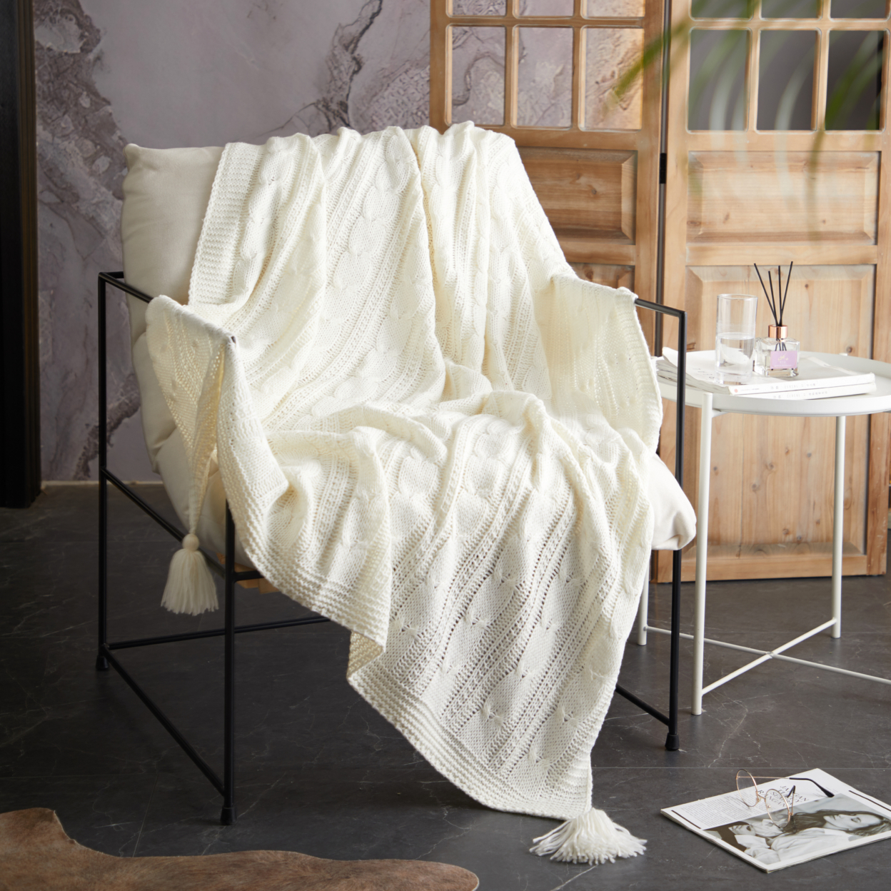 NY&C Home Dorja Knitted Throw Blanket Plush Super Soft Textured Pattern - Beige