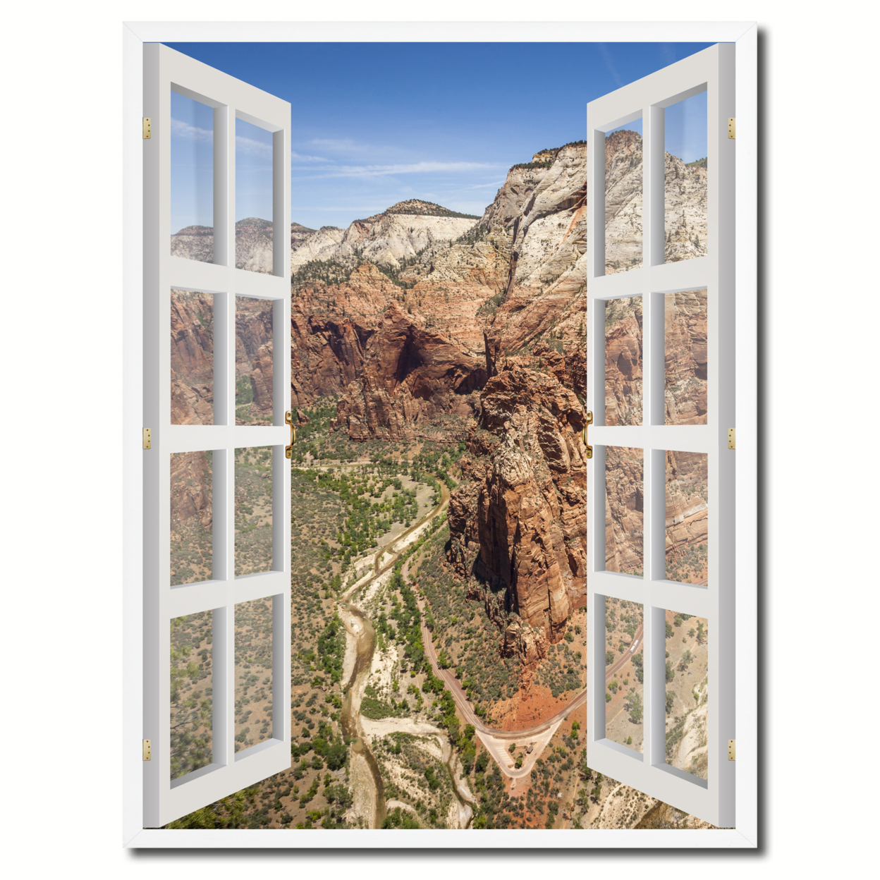 Aerial View Zion Park Picture 3D French Window Canvas Print Gifts Home DÃ©cor Wall Frames - 13" x 17"