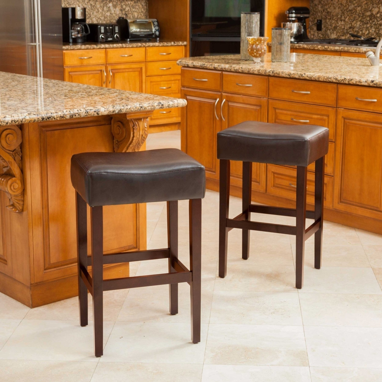 Duff Backless Leather Counter Stools (Set Of 2) - Brown, Leather, 26.46