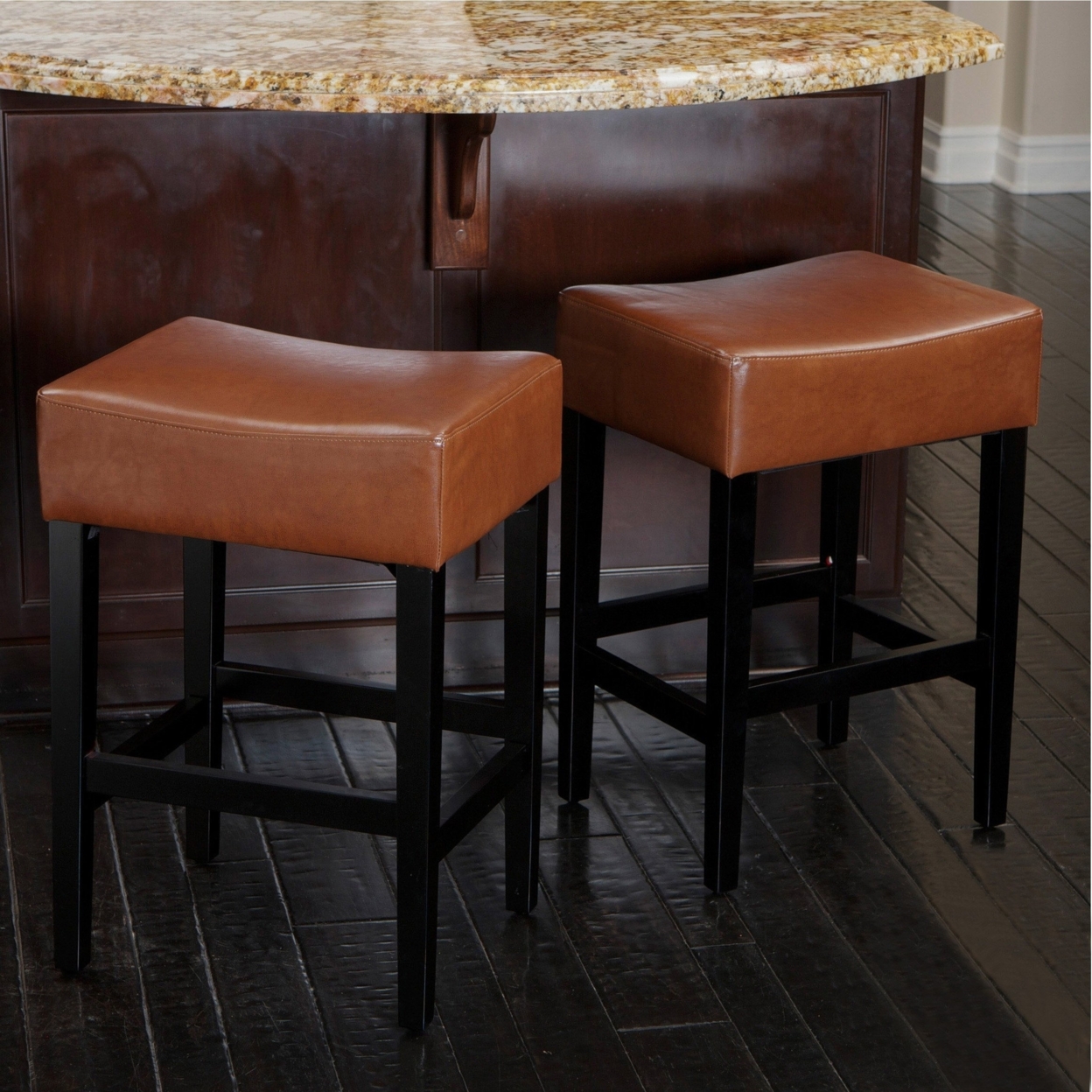 Duff Backless Leather Counter Stools (Set Of 2) - Brown, Leather, 26.46
