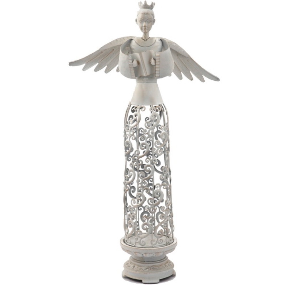 Metal And Resin Angel Figurine, White- Saltoro Sherpi