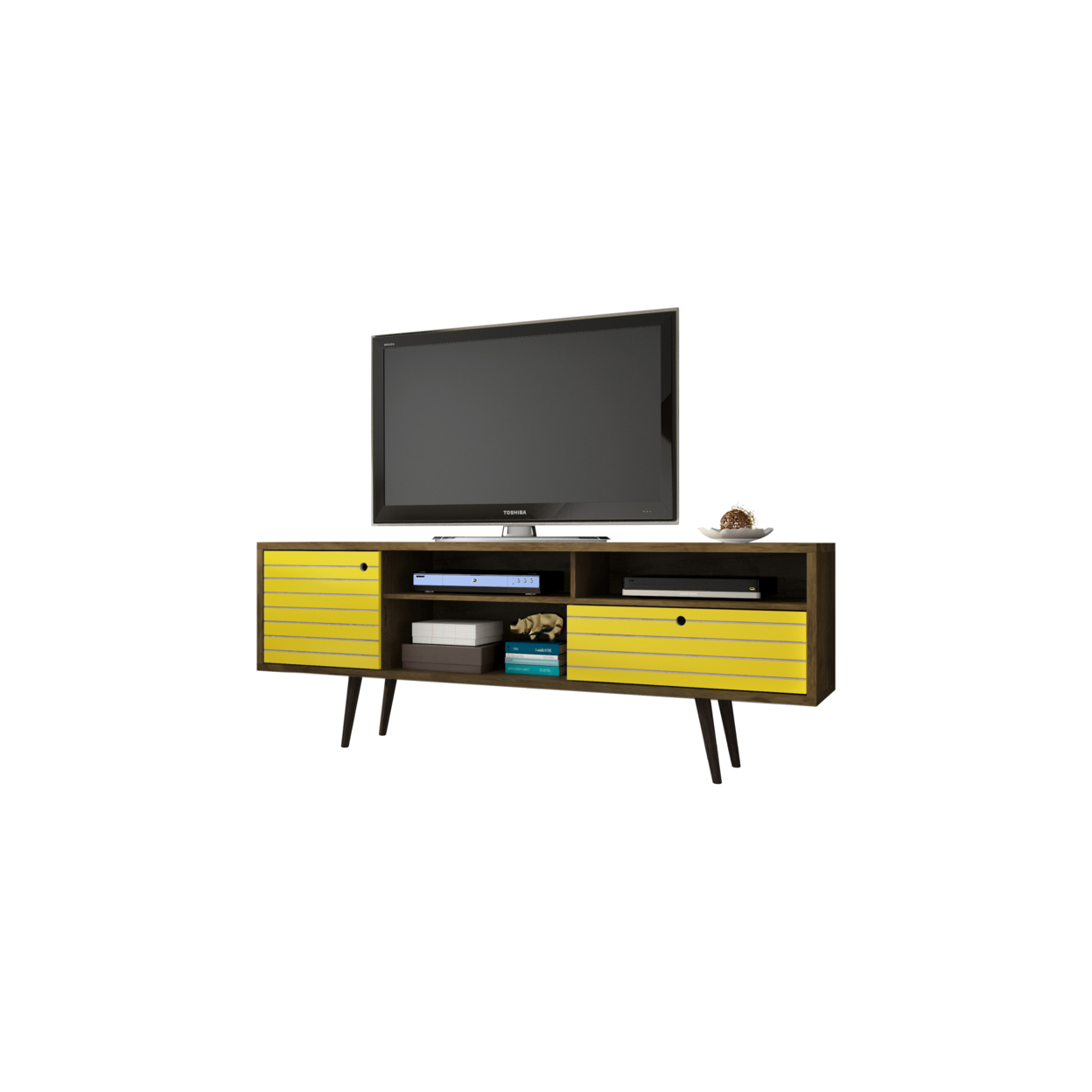 70.86" Mid Century - Modern TV Stand with 4 Shelving Spaces & 1 Drawer