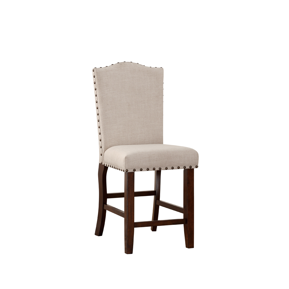 Rubber Wood High Chair With Studded Trim, Cream & Cherry Brown, Set Of 2- Saltoro Sherpi