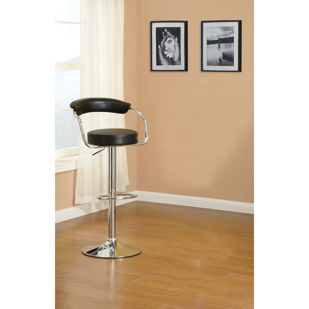 Round Seat Bar Stool With Gas Lift Black and Silver Set of 2- Saltoro Sherpi