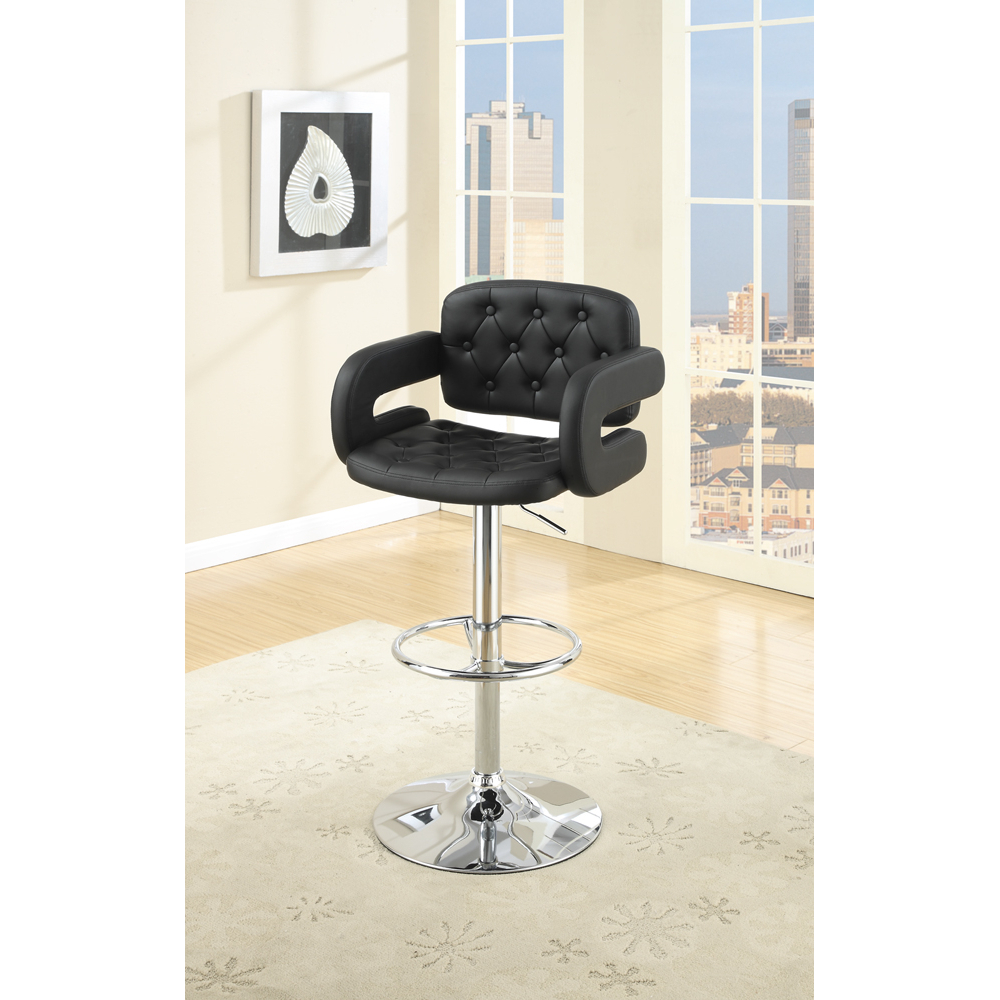 Chair Style Barstool With Tufted Seat And Back Black And Silver- Saltoro Sherpi