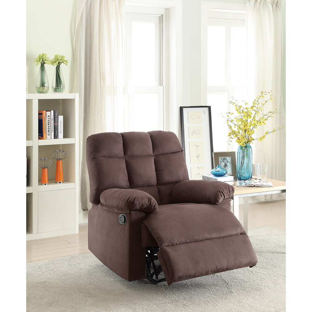 Plush Cushioned Recliner With Tufted Back And Roll Arms In Brown- Saltoro Sherpi