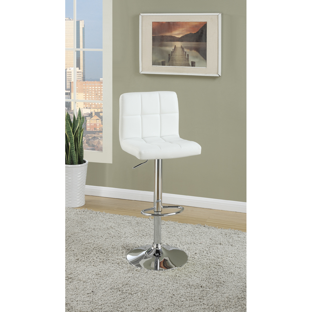 Armless Chair Style Bar Stool With Gas Lift White And Silver Set of 2- Saltoro Sherpi