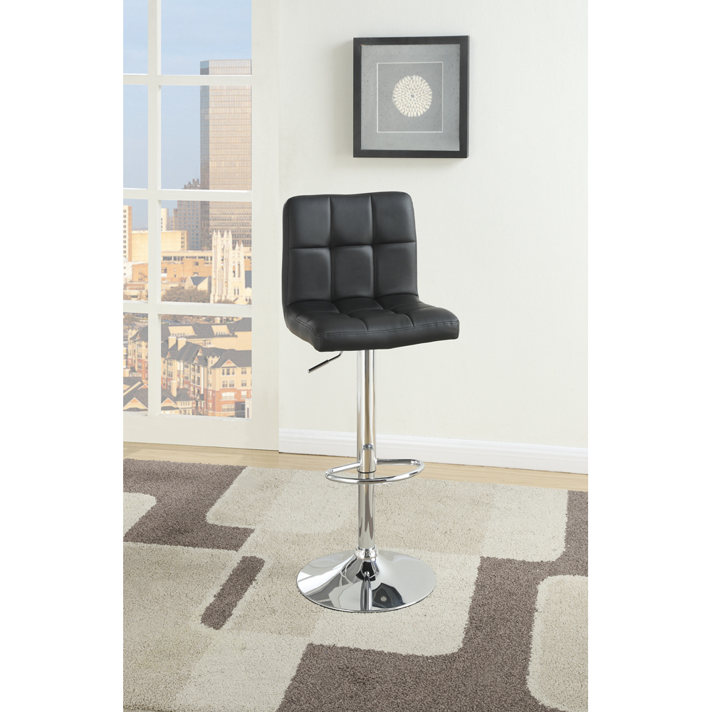 Armless Chair Style Bar Stool With Gas Lift Black And Silver Set Of 2- Saltoro Sherpi