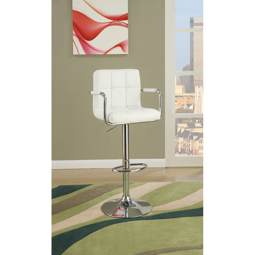 Arm Chair Style Bar Stool With Gas Lift White And Silver Set Of 2- Saltoro Sherpi