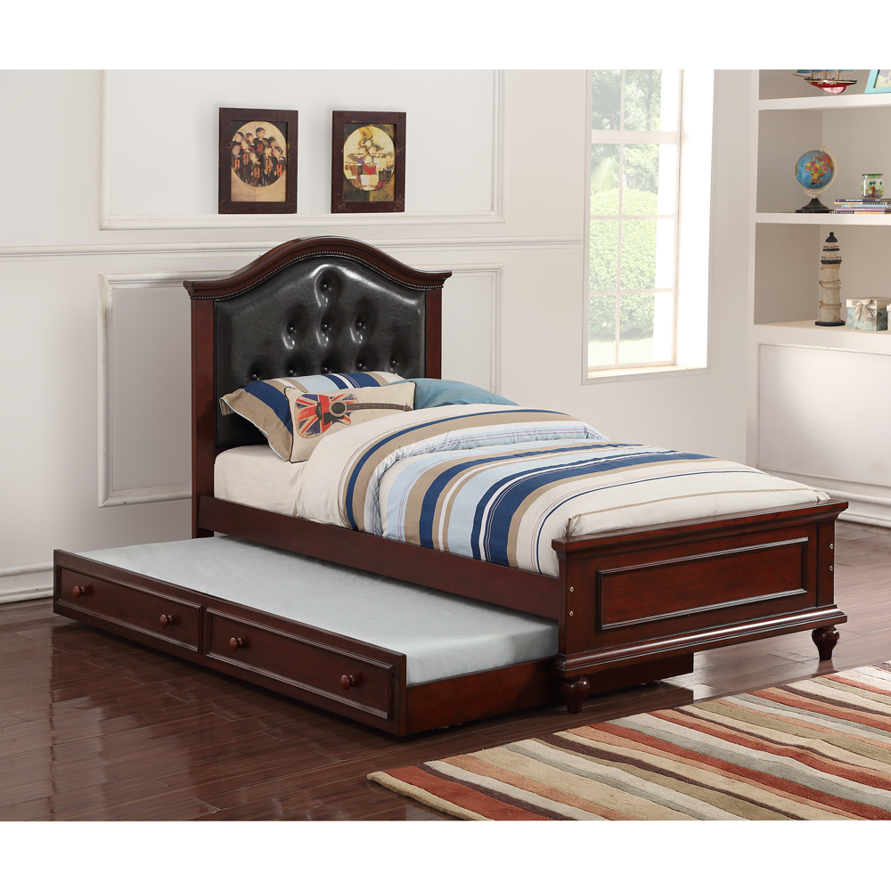 Cherub Twin Size Bed With Trundle In Black And Cherry Brown- Saltoro Sherpi