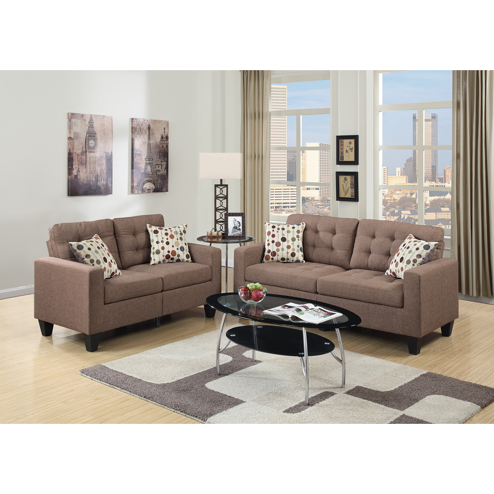 Linen Fabric 2 Pieces Sofa Set In Light Brown- Saltoro Sherpi