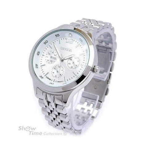 Silver Bracelet 3D Geneva Crystal 12 Women's Medium Size Watch