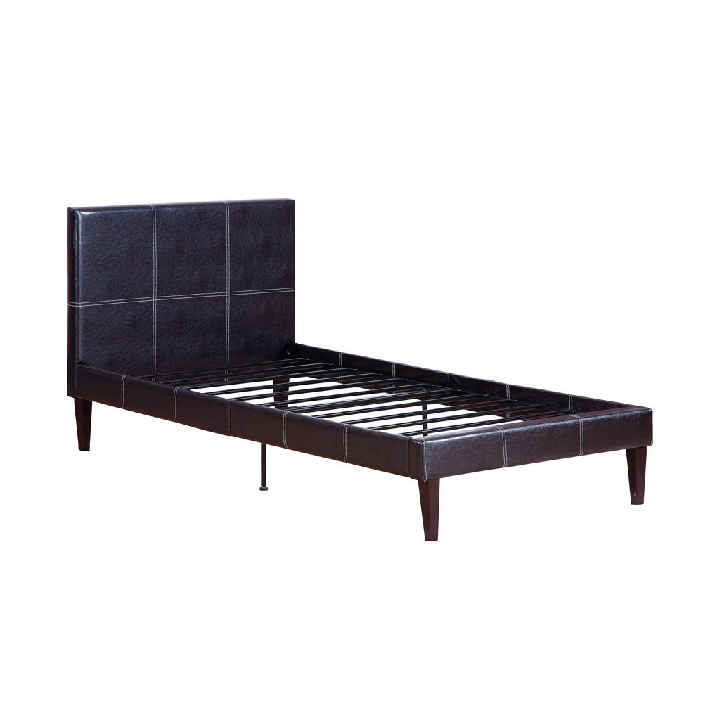 Enticing Twin Bed,Faux Leather With 12 Slats , Espresso,Brown- Saltoro Sherpi