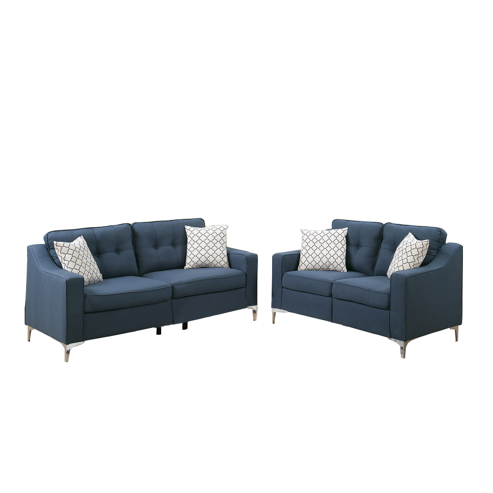 Polyfiber 2 Pieces Sofa Set With Black Welt Trim Blue- Saltoro Sherpi