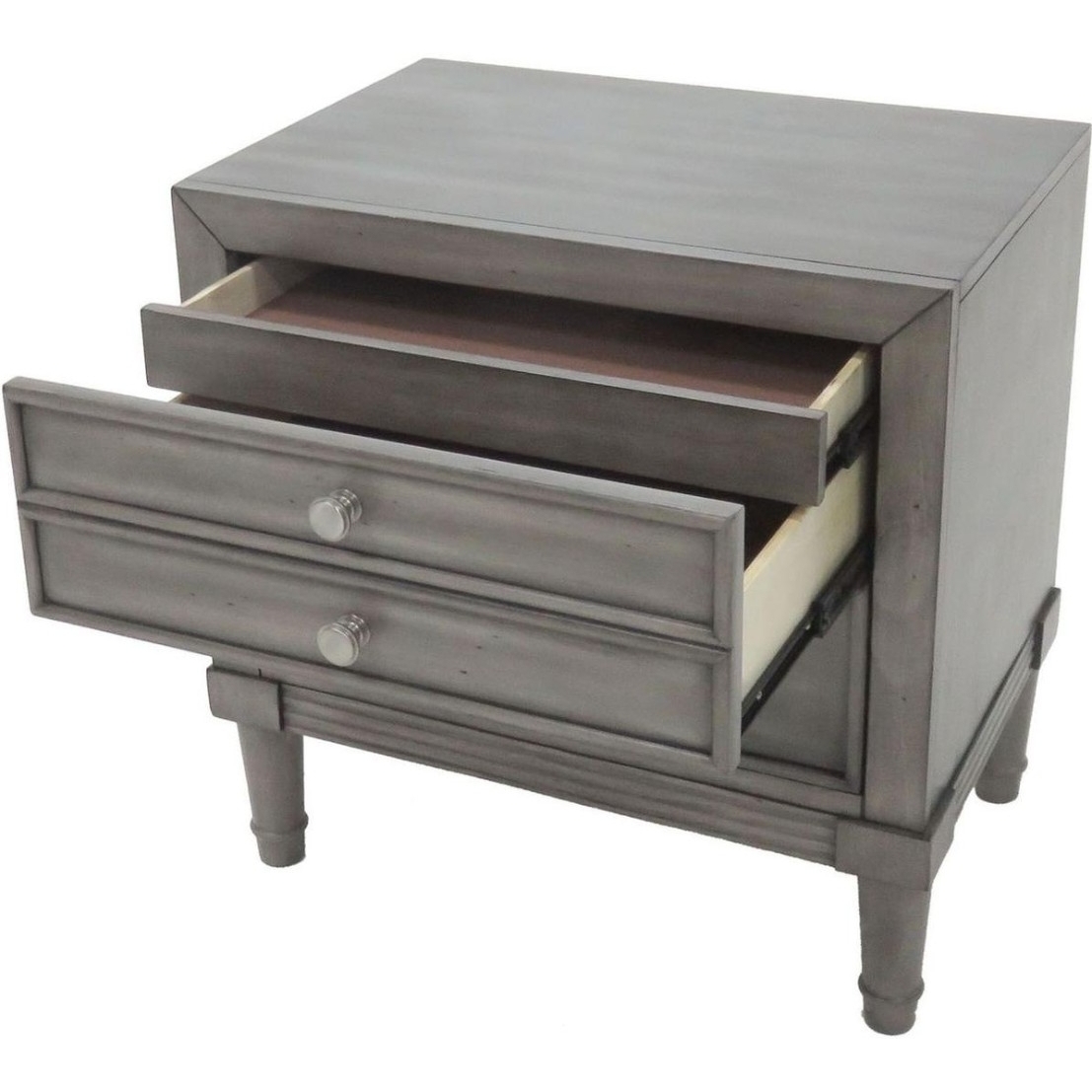 Finely Designed Wooden Night Stand With Drawers, Gray- Saltoro Sherpi