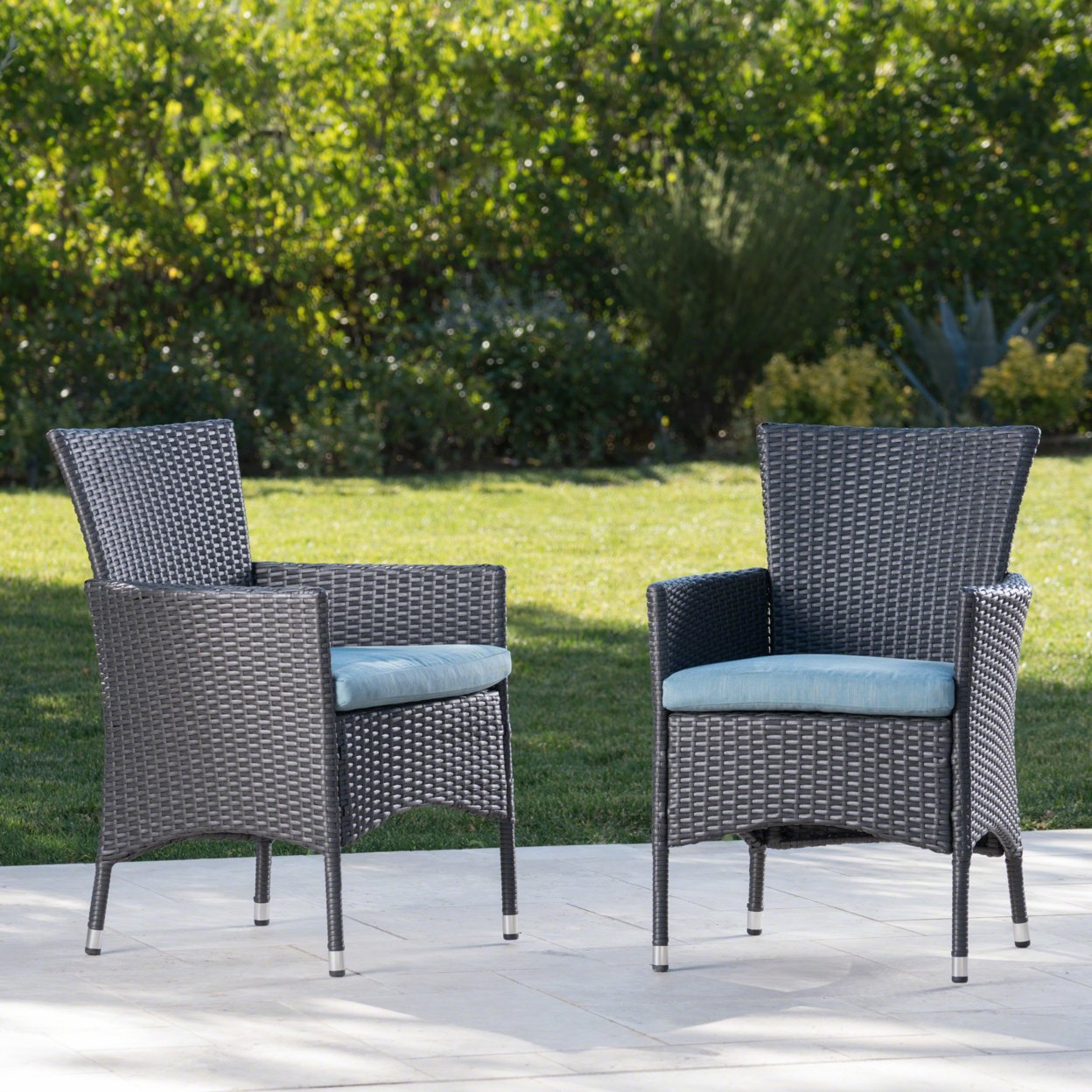 Curtis Outdoor Wicker Dining Chairs With Water Resistant Cushions - Set Of 2 - Gray/Teal