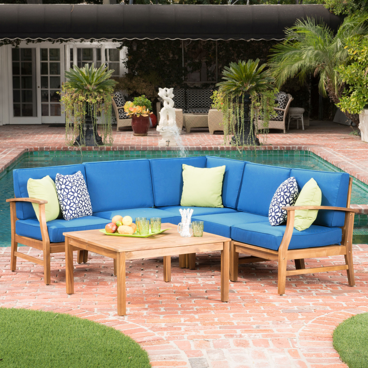 Capri 6pc Outdoor Sofa Set With Cushions - Green Cushion