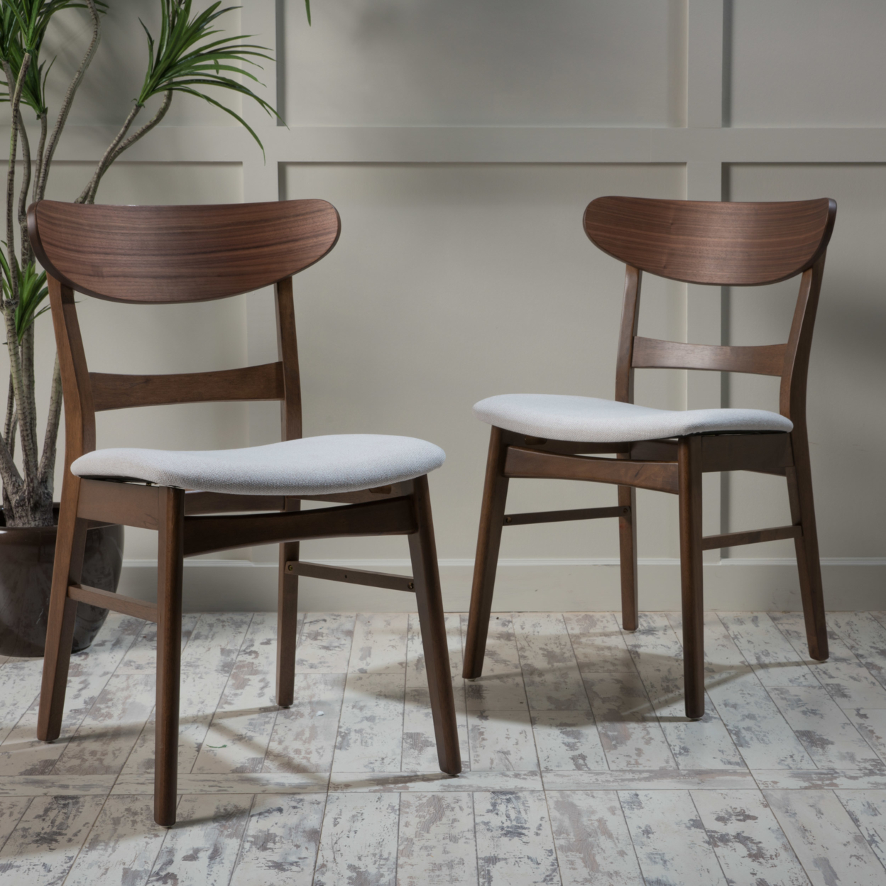 Helen Mid-Century Modern Dining Chairs (Set Of 2) - Light Beige / Walnut