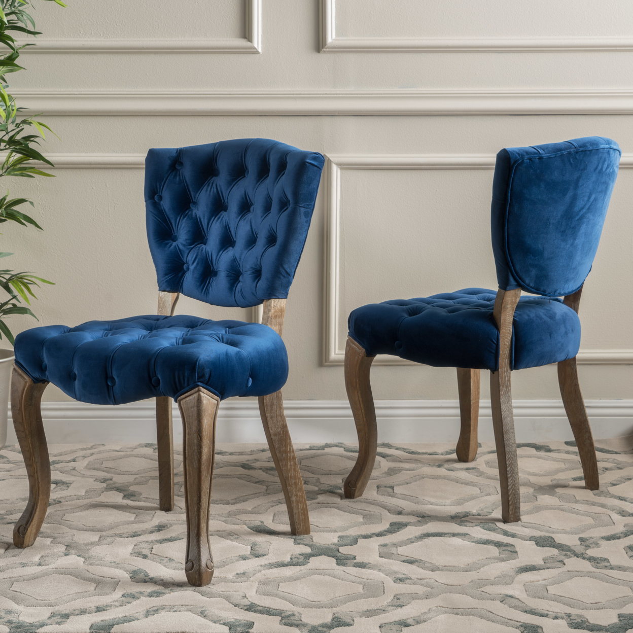 Bates Tufted Velvet Dining Chair With Cabriole Legs (Set Of 2) - Navy Blue Fabric