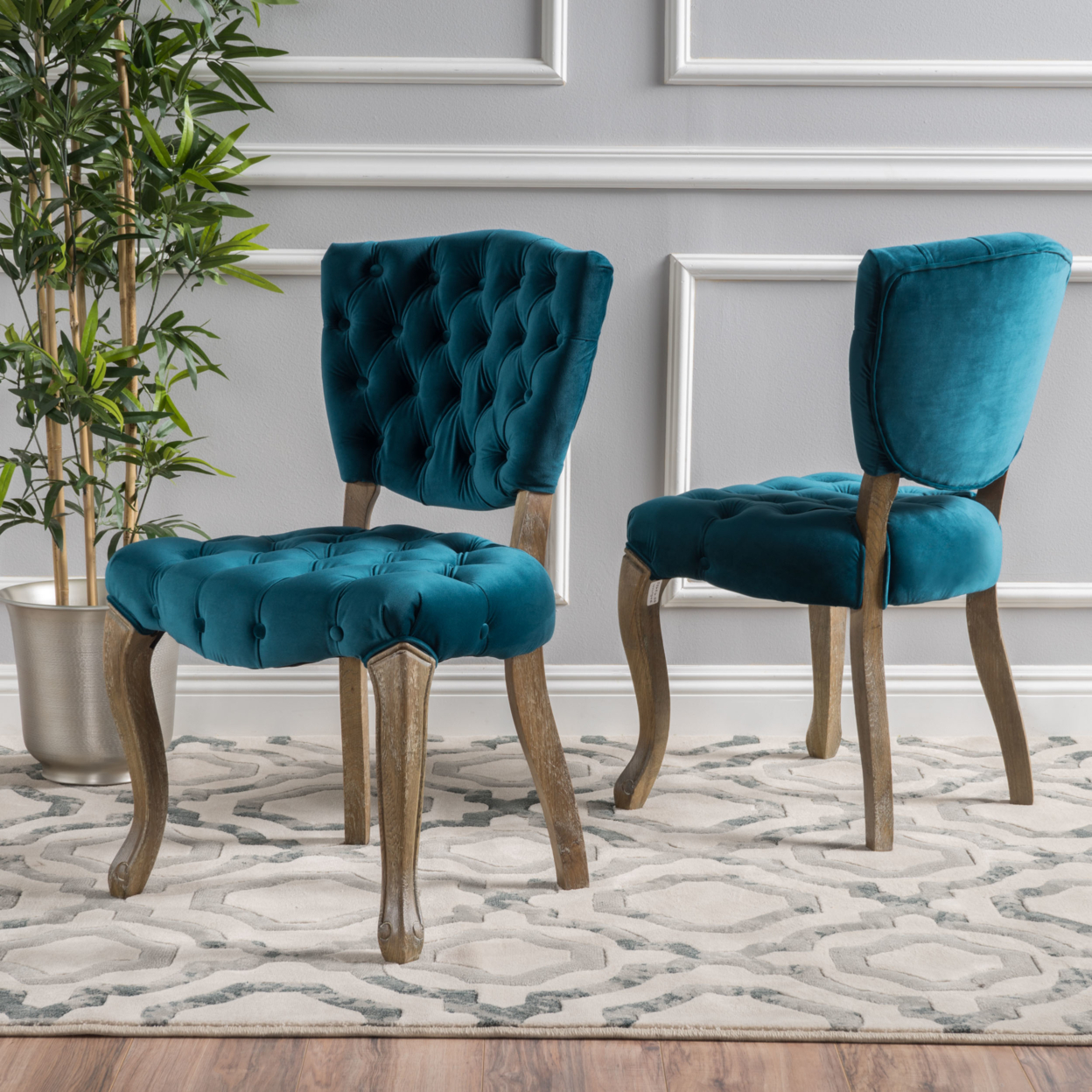 Bates Tufted Velvet Dining Chair With Cabriole Legs (Set Of 2) - Dark Teal Fabric