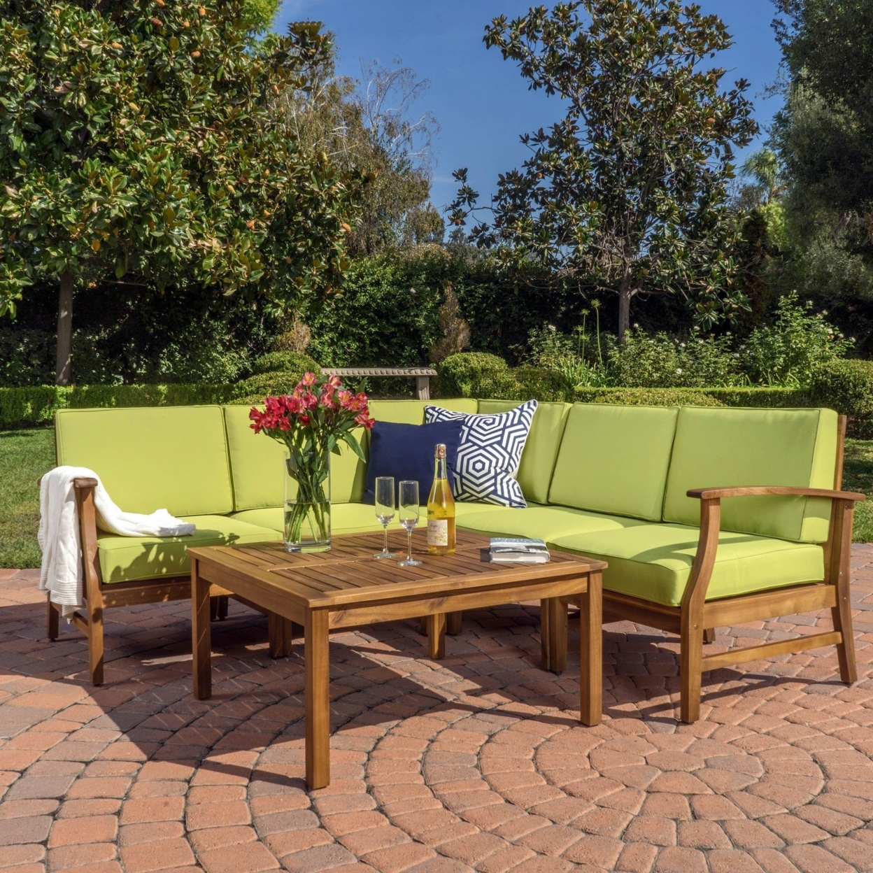 Capri 6pc Outdoor Sofa Set With Cushions - Green Cushion