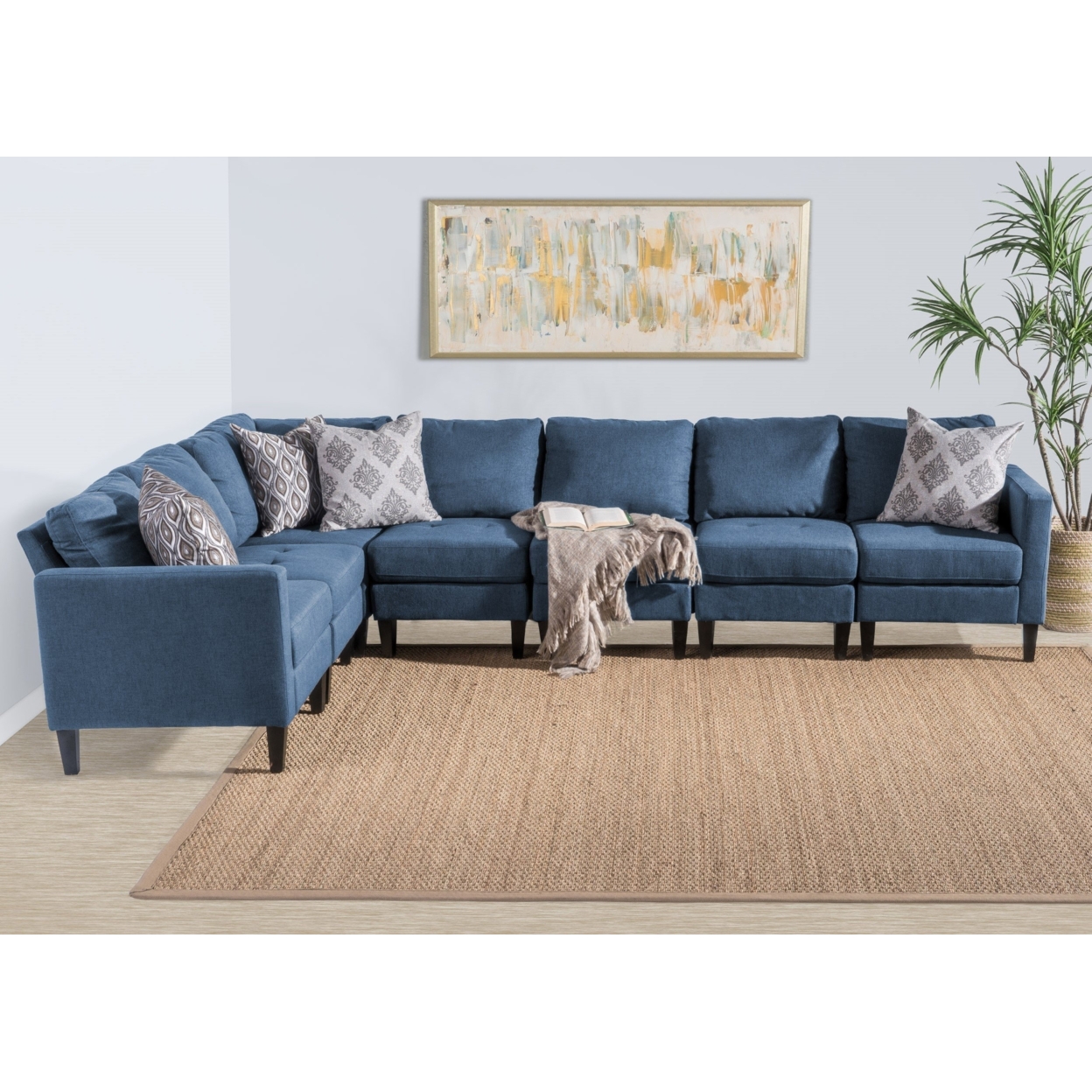 Carolina 7 Piece Versatile Fabric Sectional Couch - Dark Blue