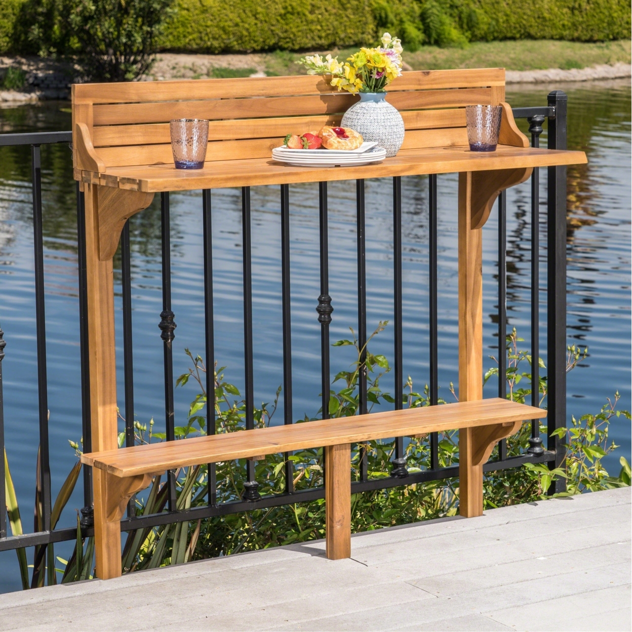 Cassie Outdoor Acacia Wood Balcony Bar Table - Natural Stained