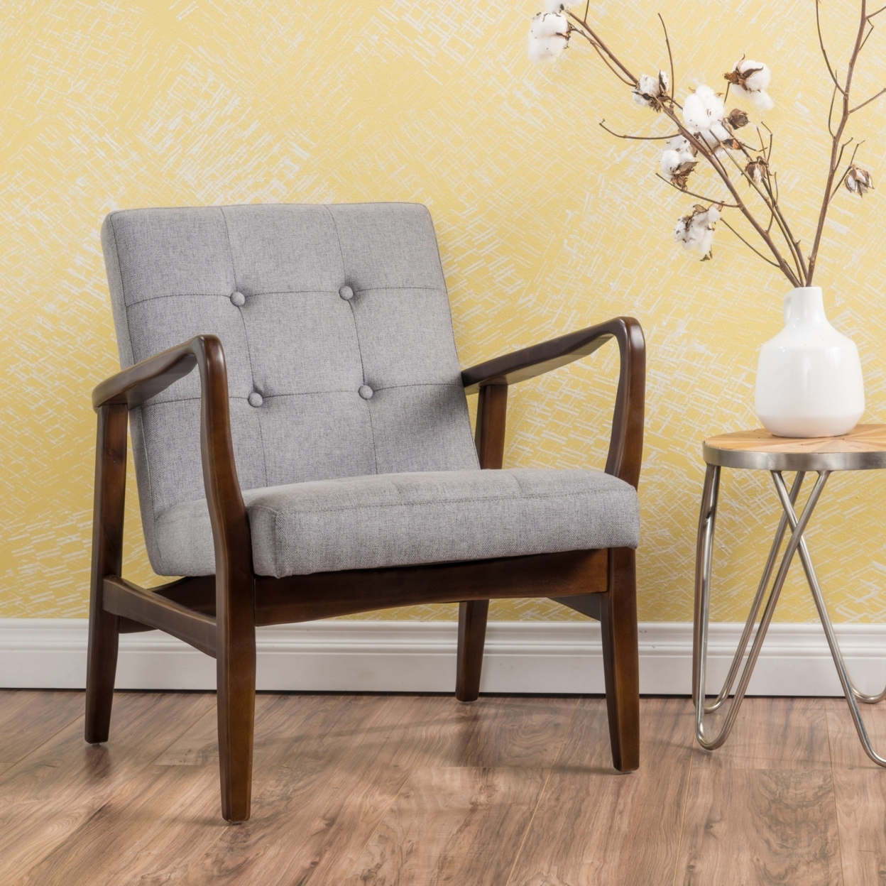 Gunther French-Style Contemporary Fabric Club Chair - Orange, Walnut