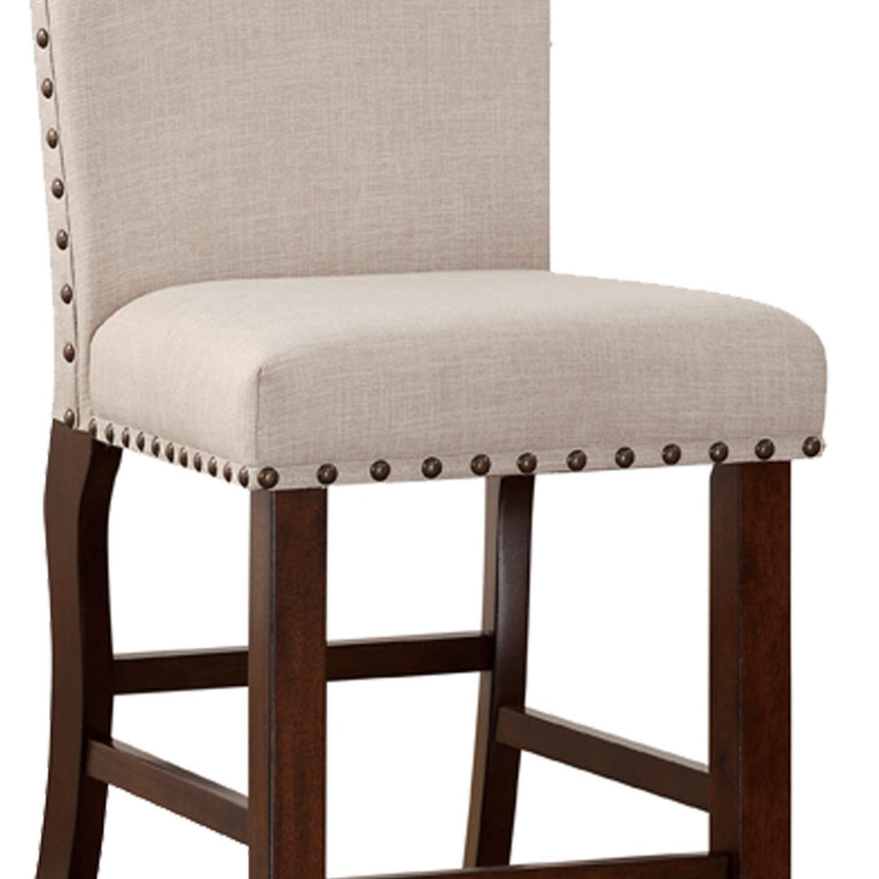 Rubber Wood High Chair With Studded Trim, Cream & Cherry Brown, Set Of 2- Saltoro Sherpi