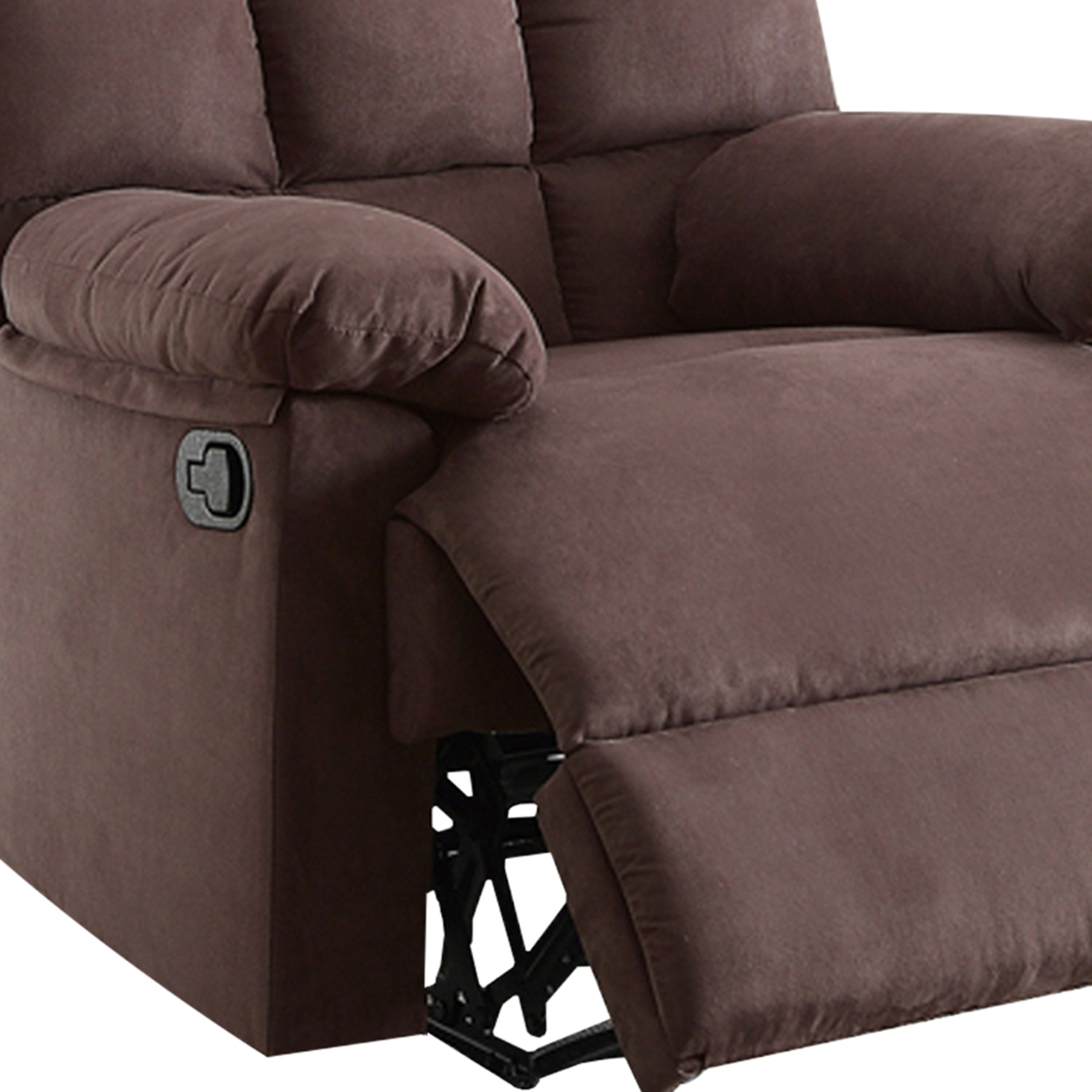 Plush Cushioned Recliner With Tufted Back And Roll Arms In Brown- Saltoro Sherpi