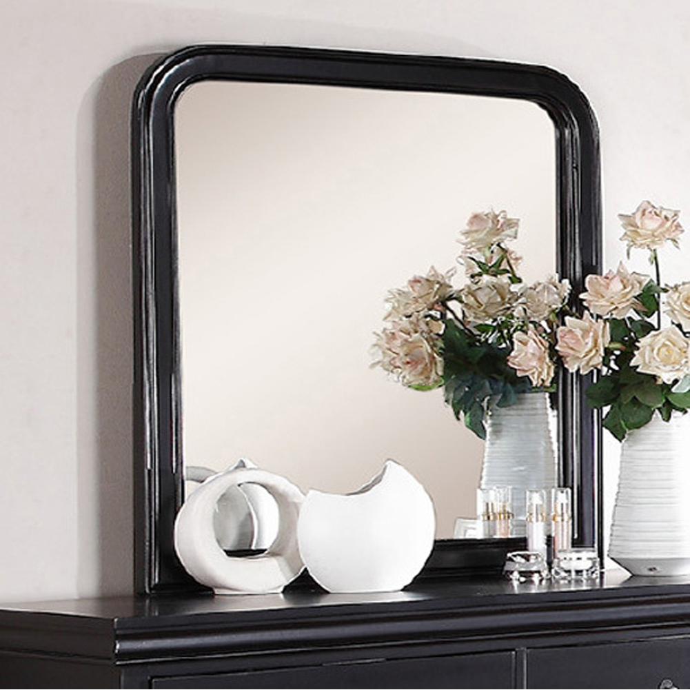 Alluring Polyresin Mirror With Solid Frame, Black- Saltoro Sherpi