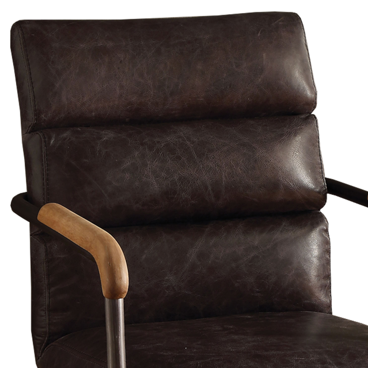 Metal & Leather Executive Office Chair, Antique Brown- Saltoro Sherpi