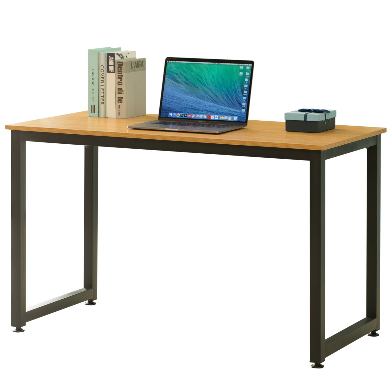 Wooden Writing Desk Homes Office Table With Sturdy Metal Frame - Natural