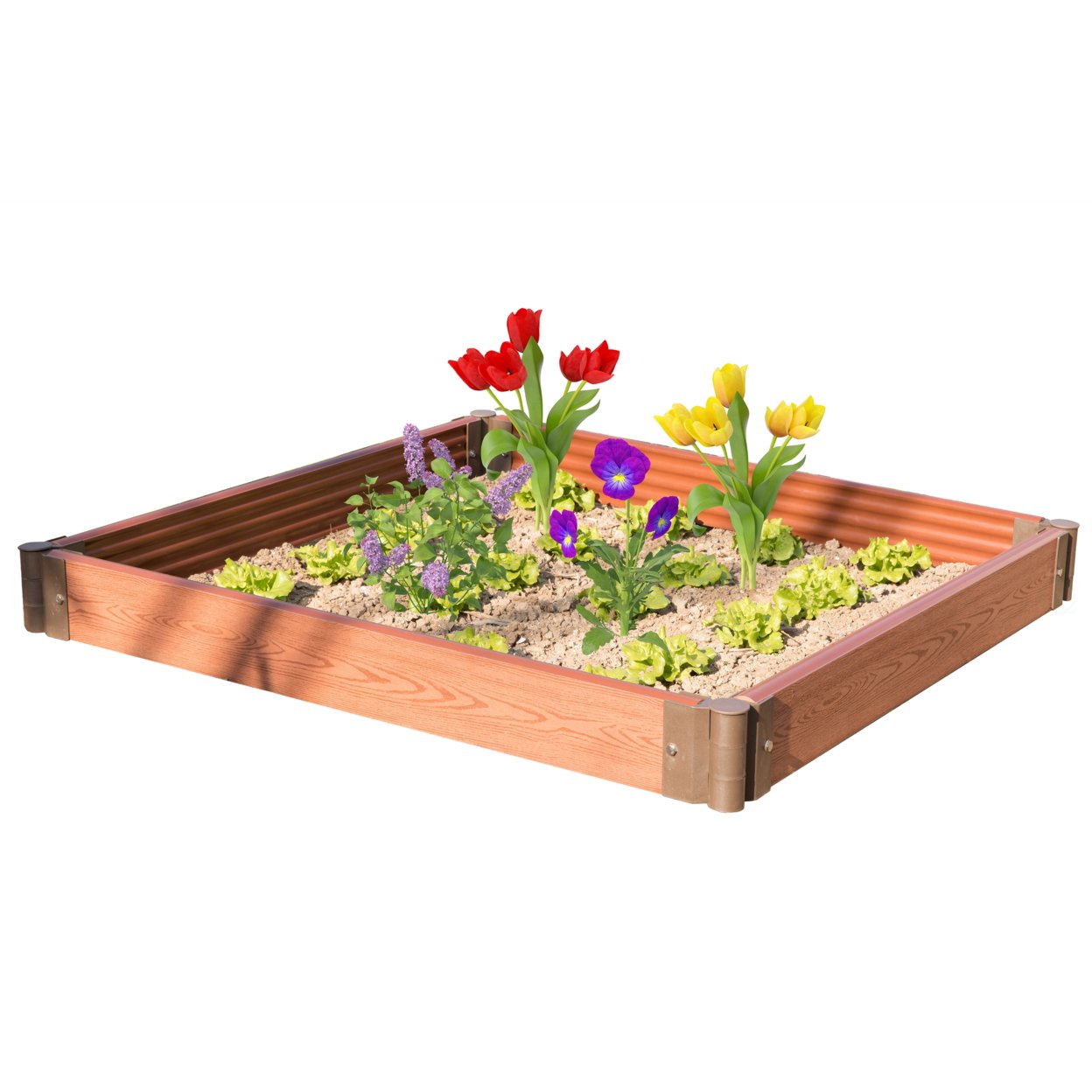 Classic Traditional Durable Wood- Look Raised Outdoor Garden Bed Flower Planter Box - large set of 4