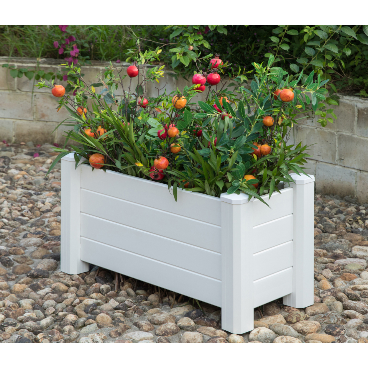 Gardenised White Vinyl Traditional Fence Design Garden Bed Elevated Screwless Raised Planter Box - 10.5 X 27
