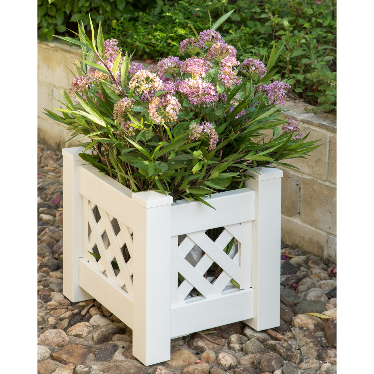 Gardenised White Vinyl Traditional Fence Design Garden Bed Elevated Screwless Raised Planter Box - 15.75 X 35.5