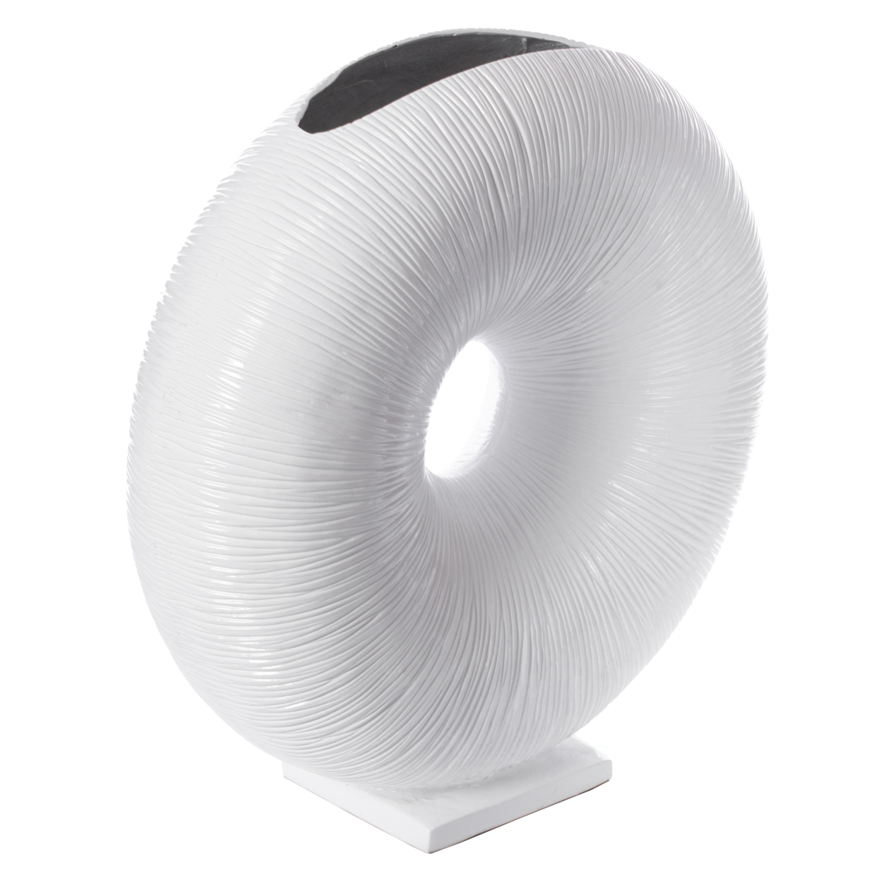 White Modern Round Flat Doughnut Hole Vase